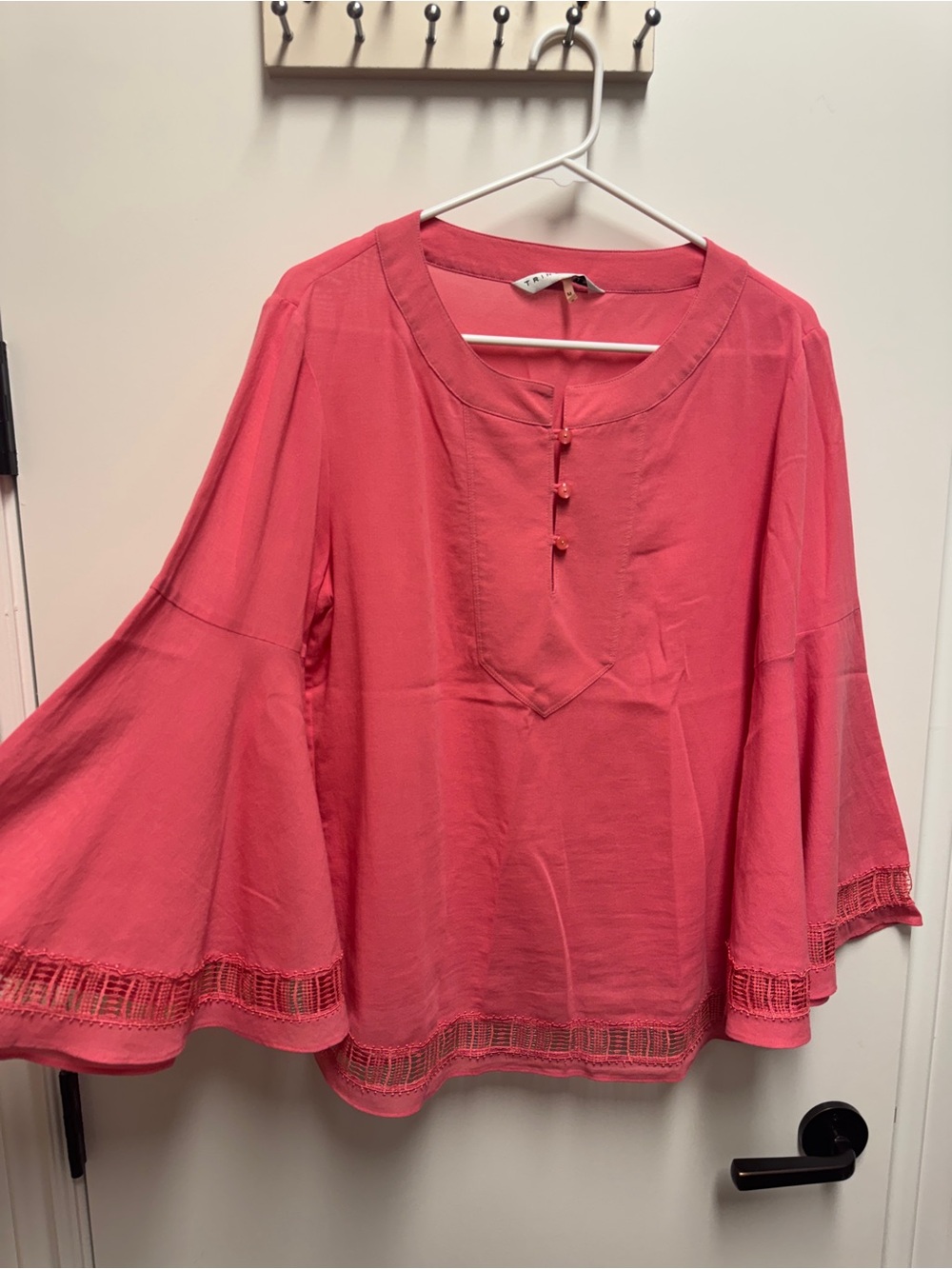 Trina Turk Coral Bell-Sleeve Tunic Top